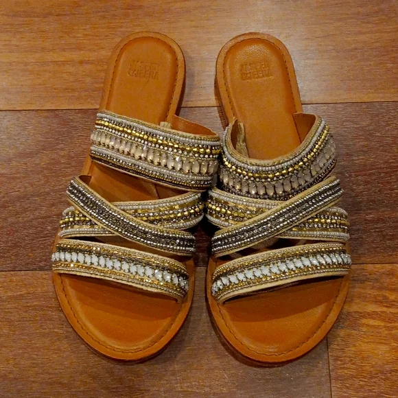 Anthropologie Jasper & Jeera Azille Beaded Leather Slides Sandals size 39 - Picture 1 of 6